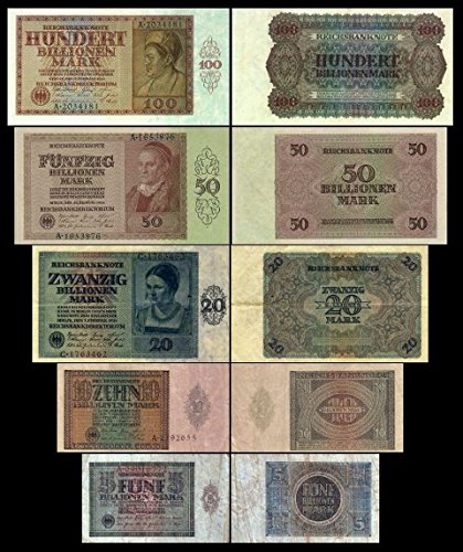 *** 5 - 100 Billionen Mark 5 Reichsbanknoten Feb/März 1924 - 1.+2. Ausgabe Pick 137 - 141 - Reproduktion *** von JDS Collection