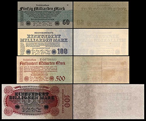 *** 50 Mrd - 100 Billionen Mark 4 Reichsbanknoten 25.10.1923 - 9.Ausgabe Pick 125 - 128 - Reproduktion *** von JDS Collection