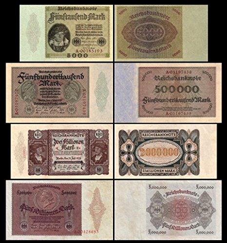 *** 5000 - 5000000 Mark 4 Reichsbanknoten März-Juli 1923 - 3.Ausgabe Pick 87,88,89,90 - Reproduktion *** von JDS Collection