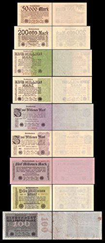 *** 50000 - 100 Millionen Mark - 9 Reichsbanknoten August 1923 - 5. Ausgabe - Pick 99- 107 - Reproduktion *** *** 50000 - 100 Millionen Mark - 9 Reichsbanknoten August 1923 - 5. Ausgabe - Pick 99- 107 - Reproduktion *** von JDS Collection