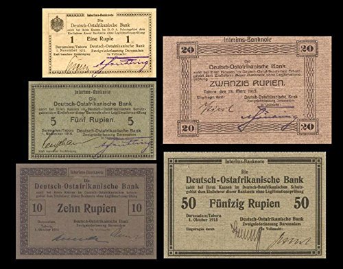 *** Deutsch-Ost-Afrika 1,5,10,20,50 Rupien 1915 alte Währung - Reproduktion *** von JDS Collection