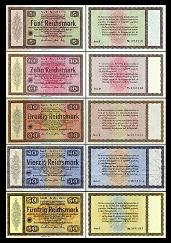 ***Konversionskasse für deutsche Auslandsschulden 5 - 50 RM - Ausg. 1933 - P199-203 - Reproduktion *** von JDS Collection