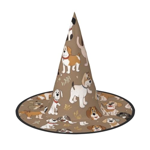 JDbncxe 1 x Halloween-Hut – niedlicher Hund Team Druck Hexen Dekor Party Cosplay Zubehör Festlicher Karneval Stirnband Magic Wizard Cap von JDbncxe