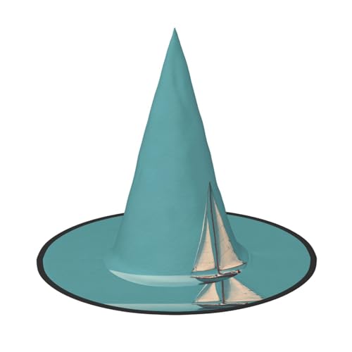 JDbncxe 1PC Halloween Hut - Blau Segelboot Druck Hexen Dekor Party Cosplay Zubehör Festlich Karneval Stirnband Magic Wizard Cap von JDbncxe