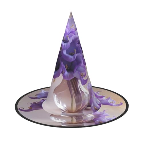 JDbncxe 1PC Halloween Hut - Lila Vase Bouquet Druck Hexen Dekor Party Cosplay Zubehör Festlich Karneval Stirnband Magic Wizard Cap von JDbncxe