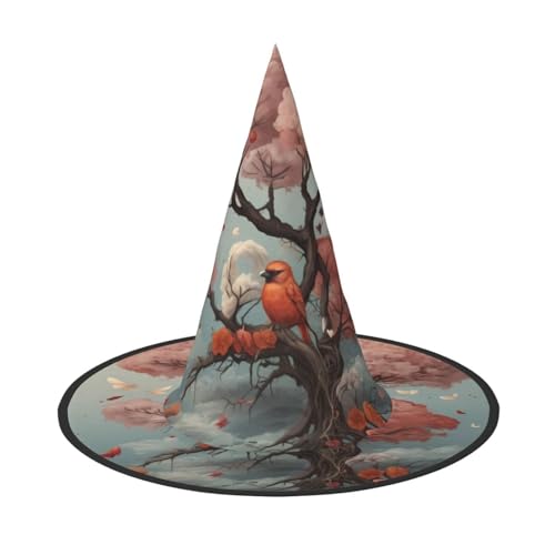 JDbncxe 1PC Halloween Hut - Rosa Vogel auf dem Baum Druck Hexen Dekor Party Cosplay Zubehör Festlich Karneval Stirnband Magic Wizard Cap von JDbncxe