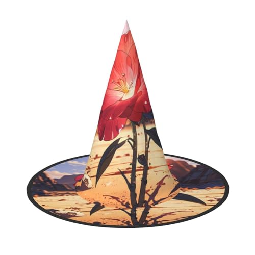 JDbncxe 1PC Halloween Hut - Rote Rose in der Wüste Druck Hexen Dekor Party Cosplay Zubehör Festlich Karneval Stirnband Magic Wizard Cap von JDbncxe