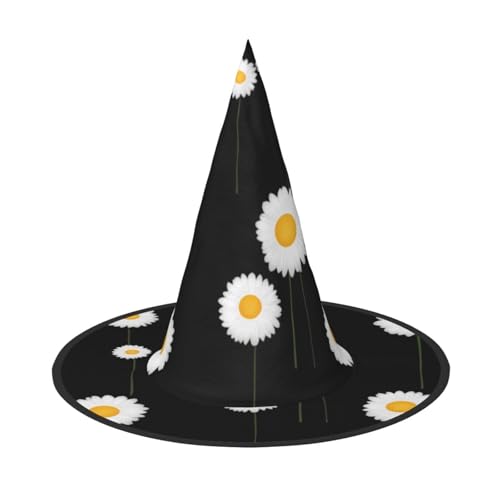 JDbncxe 1PC Halloween Hut - Weiße Sonnenblume Druck Hexen Dekor Party Cosplay Zubehör Festlich Karneval Stirnband Magic Wizard Cap von JDbncxe