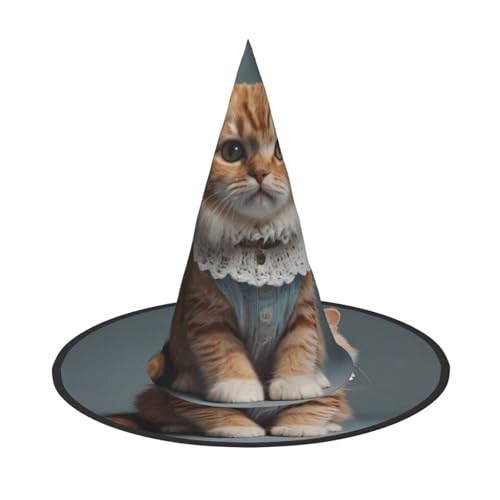JDbncxe 2 Stück Halloween-Hut – Katze in Denim-Kleidung Druck Hexen Dekor Party Cosplay Zubehör Festlicher Karneval Stirnband Magic Wizard Cap von JDbncxe