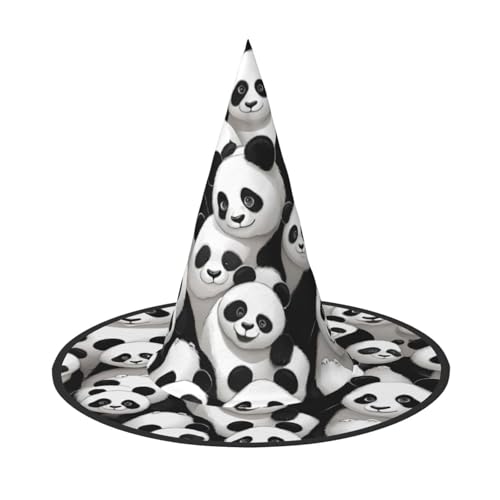 JDbncxe 2 Stück Halloween-Hut – Riesen-Pandas zusammengedrängt Druck Hexen Dekor Party Cosplay Zubehör Festlicher Karneval Stirnband Magic Wizard Cap von JDbncxe