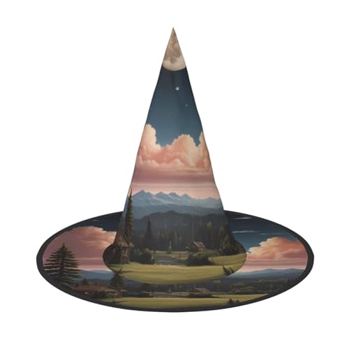 JDbncxe 2 Stück Halloween-Hut – Romantischer Sternenhimmel Landschaft Druck Hexen Dekor Party Cosplay Zubehör Festlicher Karneval Stirnband Magic Wizard Cap von JDbncxe