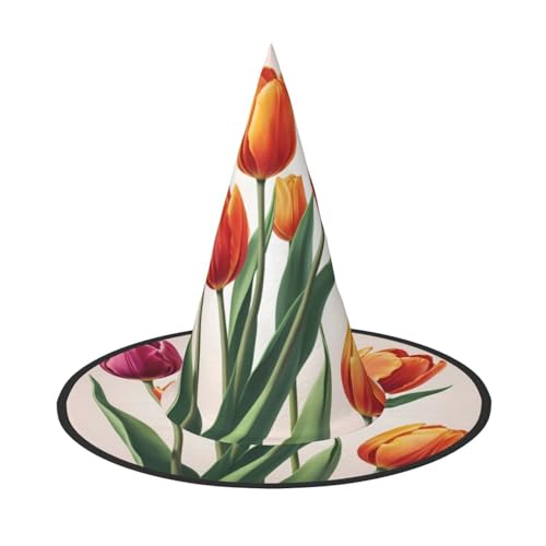 JDbncxe 2 Stück Halloween-Hut – super schöne Tulpen Druck Hexen Dekor Party Cosplay Zubehör Festlicher Karneval Stirnband Magic Wizard Cap von JDbncxe