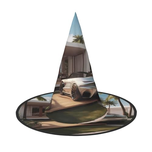 JDbncxe 3 Stück Halloween-Hut – Kokosnusshain-Hof-Druck, Hexen-Dekor, Party, Cosplay-Zubehör, festliches Karnevals-Haarband, magische Zauberer-Kappe von JDbncxe