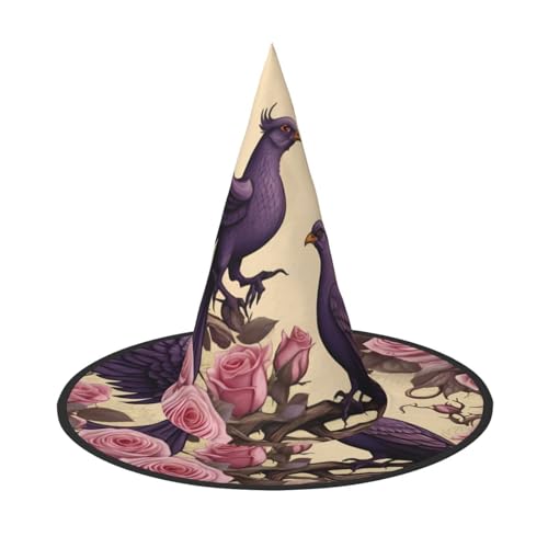 JDbncxe 3 Stück Halloween-Hut – edler violetter Vogel-Druck, Hexen-Dekor, Party, Cosplay-Zubehör, festlicher Karnevals-Stirnband, magische Zauberer-Kappe von JDbncxe