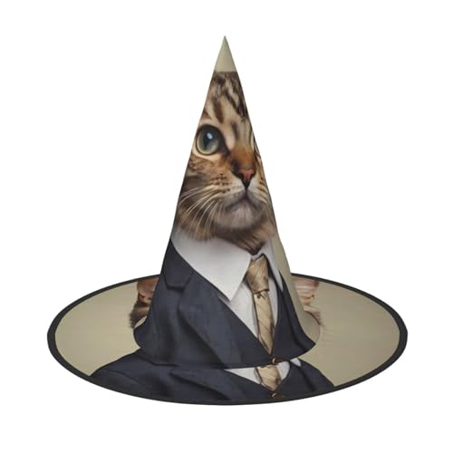 JDbncxe Halloween-Hut – Katze im Anzug, Hexen-Dekor, Party, Cosplay-Zubehör, festliches Karnevals-Stirnband, magische Zauberer-Kappe, 2 Stück von JDbncxe