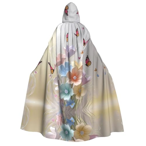 JDbncxe Halloween Kapuzenumhang Kostüm – Unisex Erwachsene Anziehende Blumen und Schmetterlinge Druck Umhang für Partys, Karneval, Comic Ausstellungen und mehr von JDbncxe