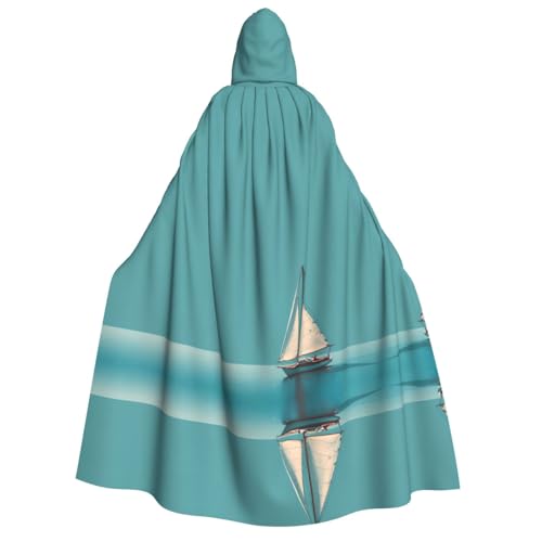 JDbncxe Halloween Kapuzenumhang Kostüm - Unisex Erwachsene Blau Segelboot Druck Umhang für Partys, Karneval, Comic Ausstellungen & mehr von JDbncxe