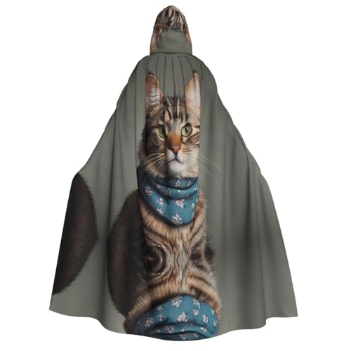 JDbncxe Halloween Kapuzenumhang Kostüm – Unisex Erwachsene Demure Katze Print Umhang für Partys, Karneval, Comic Ausstellungen und mehr von JDbncxe