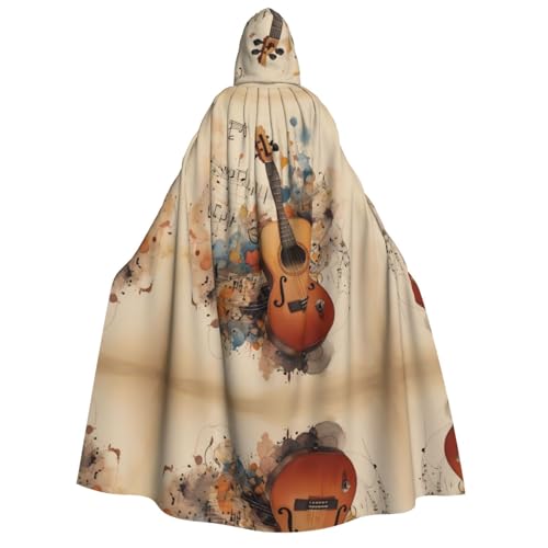 JDbncxe Halloween Kapuzenumhang Kostüm - Unisex Erwachsene Gitarre Noten Druck Umhang für Partys, Karneval, Comic Ausstellungen & mehr von JDbncxe