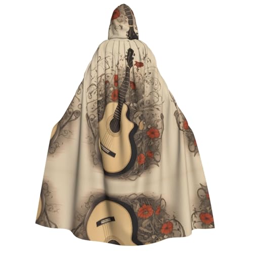 JDbncxe Halloween Kapuzenumhang Kostüm - Unisex Erwachsene Gitarre in den Blumen Druck Umhang für Partys, Karneval, Comic Ausstellungen & mehr von JDbncxe