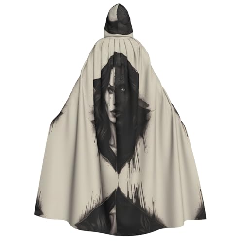 JDbncxe Halloween Kapuzenumhang Kostüm – Unisex Erwachsene Halbgesicht Frau Druck Umhang für Partys, Karneval, Comic Ausstellungen und mehr von JDbncxe