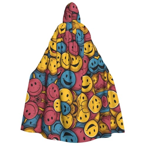 JDbncxe Halloween Kapuzenumhang Kostüm – Unisex Erwachsene Happy Smiley Gesicht Symbol Druck Umhang für Partys, Karneval, Comic Ausstellungen und mehr von JDbncxe