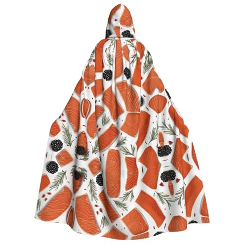 JDbncxe Halloween Kapuzenumhang Kostüm - Unisex Erwachsene Lachs Print Cape für Partys, Karneval, Comic Ausstellungen & mehr von JDbncxe