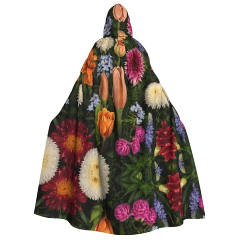 JDbncxe Halloween-Kostüm mit Kapuze – Unisex für Erwachsene, farbenfroher Blumendruck, Umhang für Partys, Karneval, Comic-Ausstellungen und mehr von JDbncxe