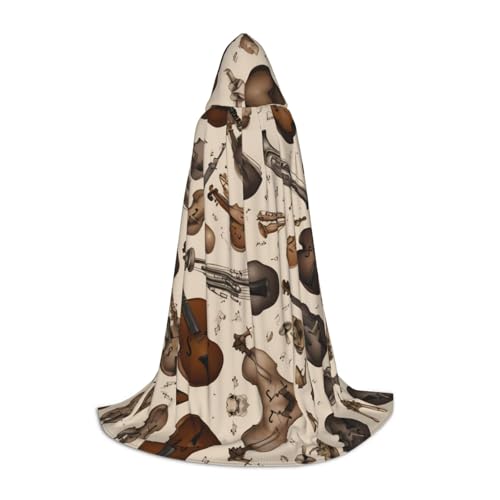 JDbncxe L Halloween Kapuzen Umhang Musikinstrumente Weltdruck - Unisex Kostüm Umhang für Cosplay, Comic Ausstellung, Karneval Party von JDbncxe