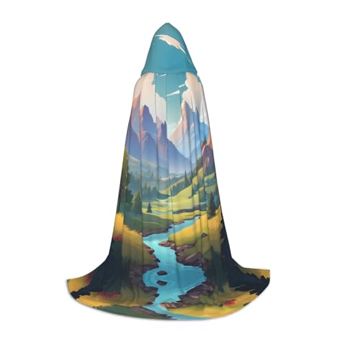 JDbncxe L Halloween Kapuzenumhang Berge unter weißen Wolken Druck - Unisex Kostüm Umhang für Cosplay, Comic Ausstellung, Karneval Party von JDbncxe