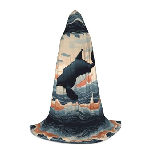 JDbncxe M Halloween Kapuzenumhang Delfin springt vom Wasser Druck - Unisex Kostüm Umhang für Cosplay, Comic Ausstellung, Karneval Party von JDbncxe