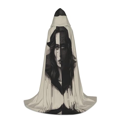 JDbncxe S Halloween Kapuzen Umhang Halbgesicht Frau Druck - Unisex Kostüm Umhang für Cosplay Comic Ausstellung Karneval Party JDbncxe S Halloween Kapuzen Umhang Halbgesicht Frau Druck - Unisex Kostüm Umhang für Cosplay Comic Ausstellung Karneval Party von JDbncxe