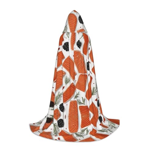 JDbncxe S Halloween Kapuzenumhang Lachs Druck - Unisex Kostüm Umhang für Cosplay Comic Ausstellung Karneval Party von JDbncxe
