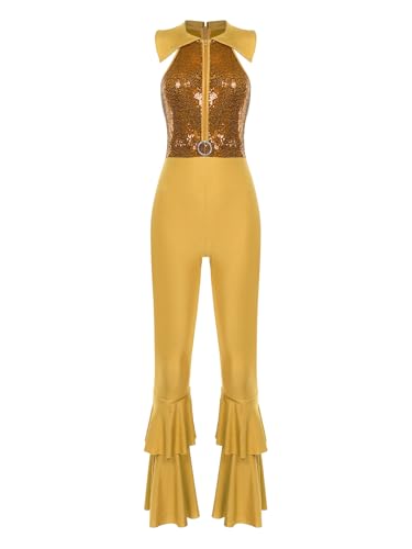 JEATHA Damen Disco Kostüm 70er Jahre Retro Jumpsuit Overall Pailletten Top mit Schlaghose Hippie Rave Outfit Clubwear Mottoparty Tanzkostüm Gold M JEATHA Damen Disco Kostüm 70er Jahre Retro Jumpsuit Overall Pailletten Top mit Schlaghose Hippie Rave Outfit Clubwear Mottoparty Tanzkostüm Gold M von JEATHA