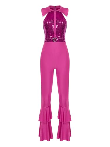 JEATHA Damen Disco Kostüm 70er Jahre Retro Jumpsuit Overall Pailletten Top mit Schlaghose Hippie Rave Outfit Clubwear Mottoparty Tanzkostüm Hot Pink XXL JEATHA Damen Disco Kostüm 70er Jahre Retro Jumpsuit Overall Pailletten Top mit Schlaghose Hippie Rave Outfit Clubwear Mottoparty Tanzkostüm Hot Pink XXL von JEATHA