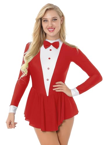 JEATHA Damen Kellnerin Kleid Mini Faltenkleid Smoking Kostüm Langarm Kellnerin Cospaly Schleifen Weihnachten Karneval Kostüm Elegant Smoking Uniform Rot A L JEATHA Damen Kellnerin Kleid Mini Faltenkleid Smoking Kostüm Langarm Kellnerin Cospaly Schleifen Weihnachten Karneval Kostüm Elegant Smoking Uniform Rot A L von JEATHA
