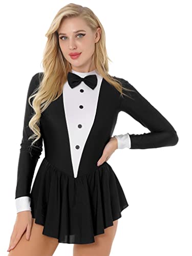 JEATHA Damen Kellnerin Kleid Mini Faltenkleid Smoking Kostüm Langarm Kellnerin Cospaly Schleifen Weihnachten Karneval Kostüm Elegant Smoking Uniform Schwarz XXL JEATHA Damen Kellnerin Kleid Mini Faltenkleid Smoking Kostüm Langarm Kellnerin Cospaly Schleifen Weihnachten Karneval Kostüm Elegant Smoking Uniform Schwarz XXL von JEATHA