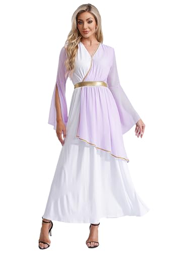 JEATHA Damen Römische Göttin Kleid Antike Griechische Toga Maxikleid Für Karneval Faschnacht Mottoparty Verkleidung Kostüm Lavendel XL von JEATHA