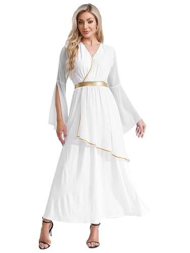 JEATHA Damen Römische Göttin Kleid Antike Griechische Toga Maxikleid Für Karneval Faschnacht Mottoparty Verkleidung Kostüm Weiß XL von JEATHA