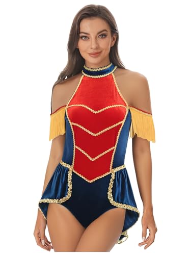JEATHA Damen Zirkus Kostüme Tanzkleid Samt Bodysuit Jumpsuit mit Fransen Zirkus Dress Up Faschingskostüm Cosplay Karneval Kostüme Rot Blau XXL JEATHA Damen Zirkus Kostüme Tanzkleid Samt Bodysuit Jumpsuit mit Fransen Zirkus Dress Up Faschingskostüm Cosplay Karneval Kostüme Rot Blau XXL von JEATHA