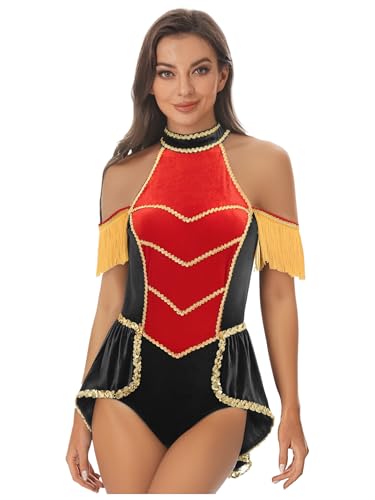 JEATHA Damen Zirkus Kostüme Tanzkleid Samt Bodysuit Jumpsuit mit Fransen Zirkus Dress Up Faschingskostüm Cosplay Karneval Kostüme Rot Schwarz A XXL JEATHA Damen Zirkus Kostüme Tanzkleid Samt Bodysuit Jumpsuit mit Fransen Zirkus Dress Up Faschingskostüm Cosplay Karneval Kostüme Rot Schwarz A XXL von JEATHA