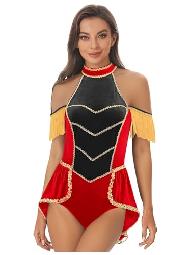 JEATHA Damen Zirkus Kostüme Tanzkleid Samt Bodysuit Jumpsuit mit Fransen Zirkus Dress Up Faschingskostüm Cosplay Karneval Kostüme Rot Schwarz B XL JEATHA Damen Zirkus Kostüme Tanzkleid Samt Bodysuit Jumpsuit mit Fransen Zirkus Dress Up Faschingskostüm Cosplay Karneval Kostüme Rot Schwarz B XL von JEATHA