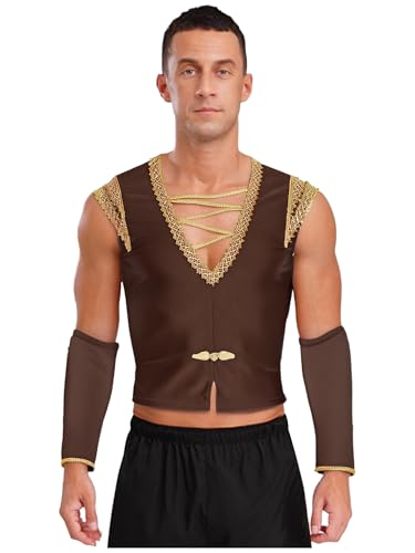 JEATHA Herren Ballett Prinz Kostüm Festliche Weste Ärmellos Gilet mit abnehmbaren Ärmeln Halloween Cosplay Outfits Braun L von JEATHA