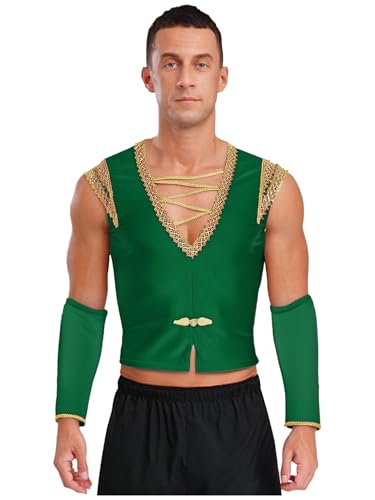 JEATHA Herren Ballett Prinz Kostüm Festliche Weste Ärmellos Gilet mit abnehmbaren Ärmeln Halloween Cosplay Outfits Grün XL von JEATHA