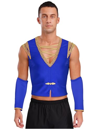 JEATHA Herren Ballett Prinz Kostüm Festliche Weste Ärmellos Gilet mit abnehmbaren Ärmeln Halloween Cosplay Outfits Königsblau XXL von JEATHA