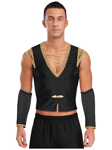 JEATHA Herren Ballett Prinz Kostüm Festliche Weste Ärmellos Gilet mit abnehmbaren Ärmeln Halloween Cosplay Outfits Schwarz XXL von JEATHA