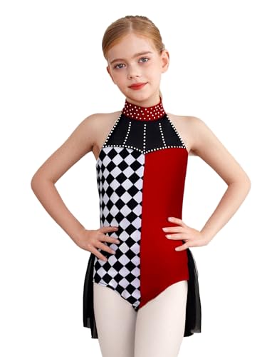 JEATHA Mädchen Clown Kostüm Kariert Ärmellos Body Overall Akrobatik Anzug Performance Showman Tanzkostüm Halloween Fasching Verkleidung Burgundy 122-128 JEATHA Mädchen Clown Kostüm Kariert Ärmellos Body Overall Akrobatik Anzug Performance Showman Tanzkostüm Halloween Fasching Verkleidung Burgundy 122-128 von JEATHA