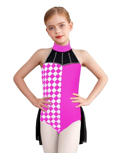 JEATHA Mädchen Clown Kostüm Kariert Ärmellos Body Overall Akrobatik Anzug Performance Showman Tanzkostüm Halloween Fasching Verkleidung Hot Pink 110-116 JEATHA Mädchen Clown Kostüm Kariert Ärmellos Body Overall Akrobatik Anzug Performance Showman Tanzkostüm Halloween Fasching Verkleidung Hot Pink 110-116 von JEATHA