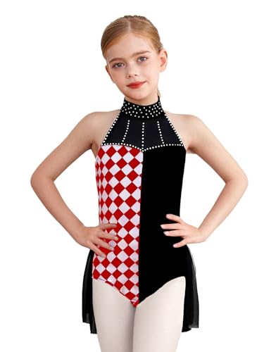 JEATHA Mädchen Clown Kostüm Kariert Ärmellos Body Overall Akrobatik Anzug Performance Showman Tanzkostüm Halloween Fasching Verkleidung Schwarz 134-140 JEATHA Mädchen Clown Kostüm Kariert Ärmellos Body Overall Akrobatik Anzug Performance Showman Tanzkostüm Halloween Fasching Verkleidung Schwarz 134-140 von JEATHA