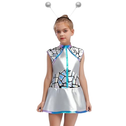 JEATHA Mädchen Space Girl Alien Kostüm Metallic Kleid mit Haarreif Weltall Astronauten Verkleidung Halloween Karneval Performance Tanzkostüm Splitter 122-128 JEATHA Mädchen Space Girl Alien Kostüm Metallic Kleid mit Haarreif Weltall Astronauten Verkleidung Halloween Karneval Performance Tanzkostüm Splitter 122-128 von JEATHA
